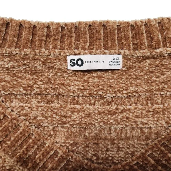 NEW SO V-Neck Cropped Gold Chenille Dropped Shoulder Sweater Size XXL - Picture 3 of 14